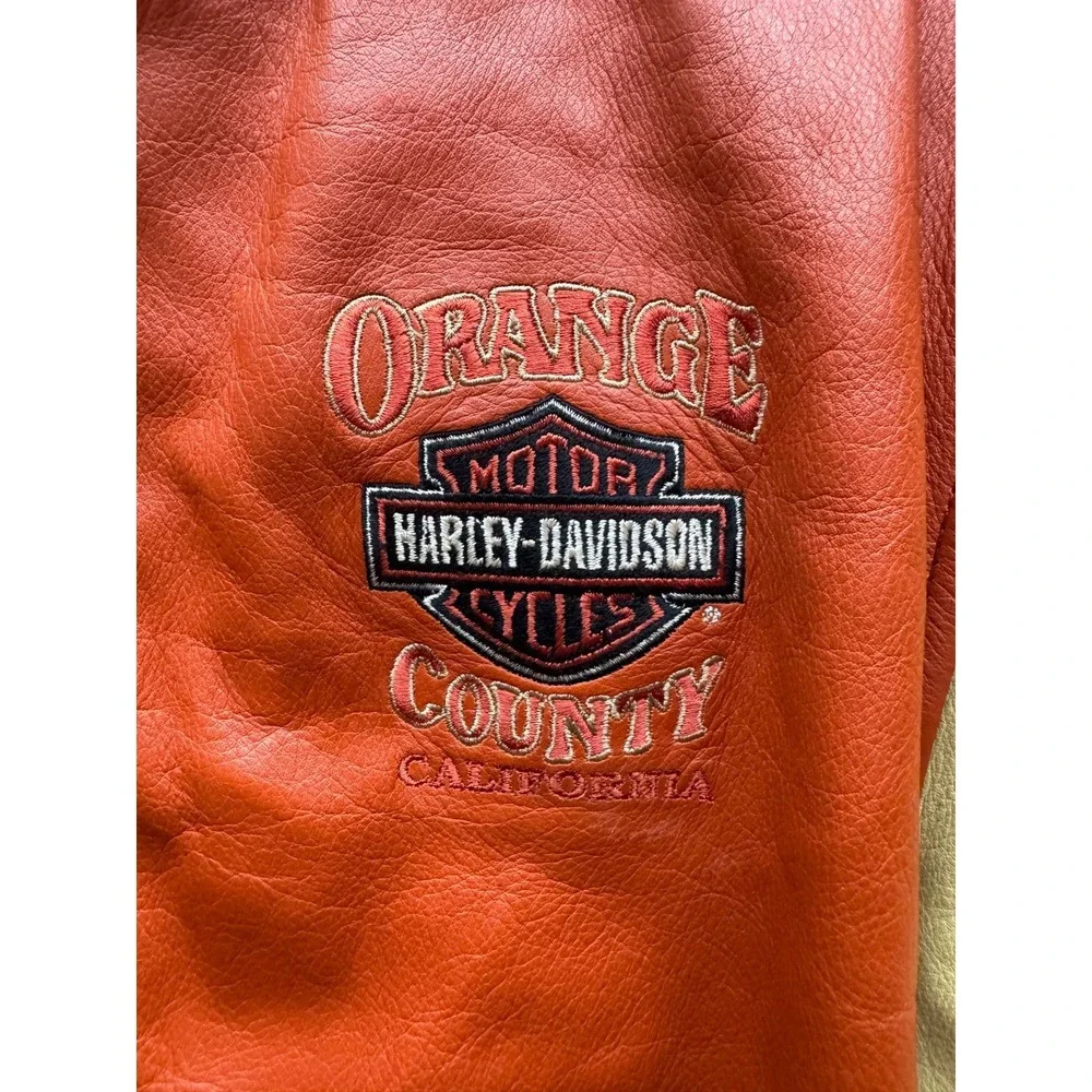 Vintage Harley-Davidson Genuine Leather Varsity Jacket Red Beige Mens Size L